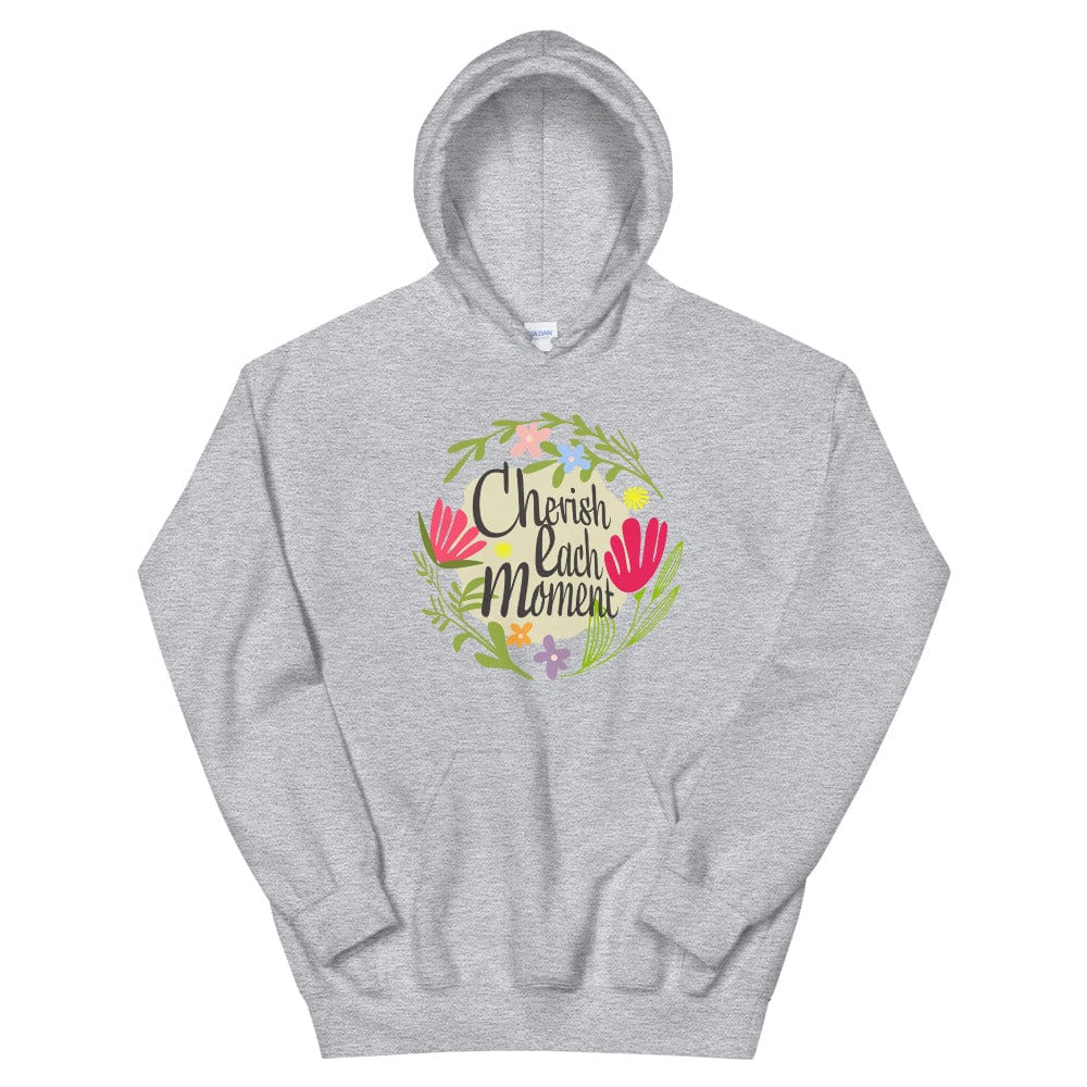 Shop Cherish Each Moment Spring Flowers Hygge Mindfulness Lifestyle Inspirational Quote Unisex Hoodie, Hoodie, USA Boutique