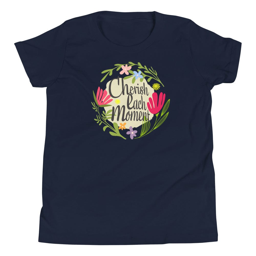 Shop Cherish Each Moment Spring Flowers Hygge Mindfulness Lifestyle Inspirational Quote Youth Short Sleeve T-Shirt, Tees, USA Boutique