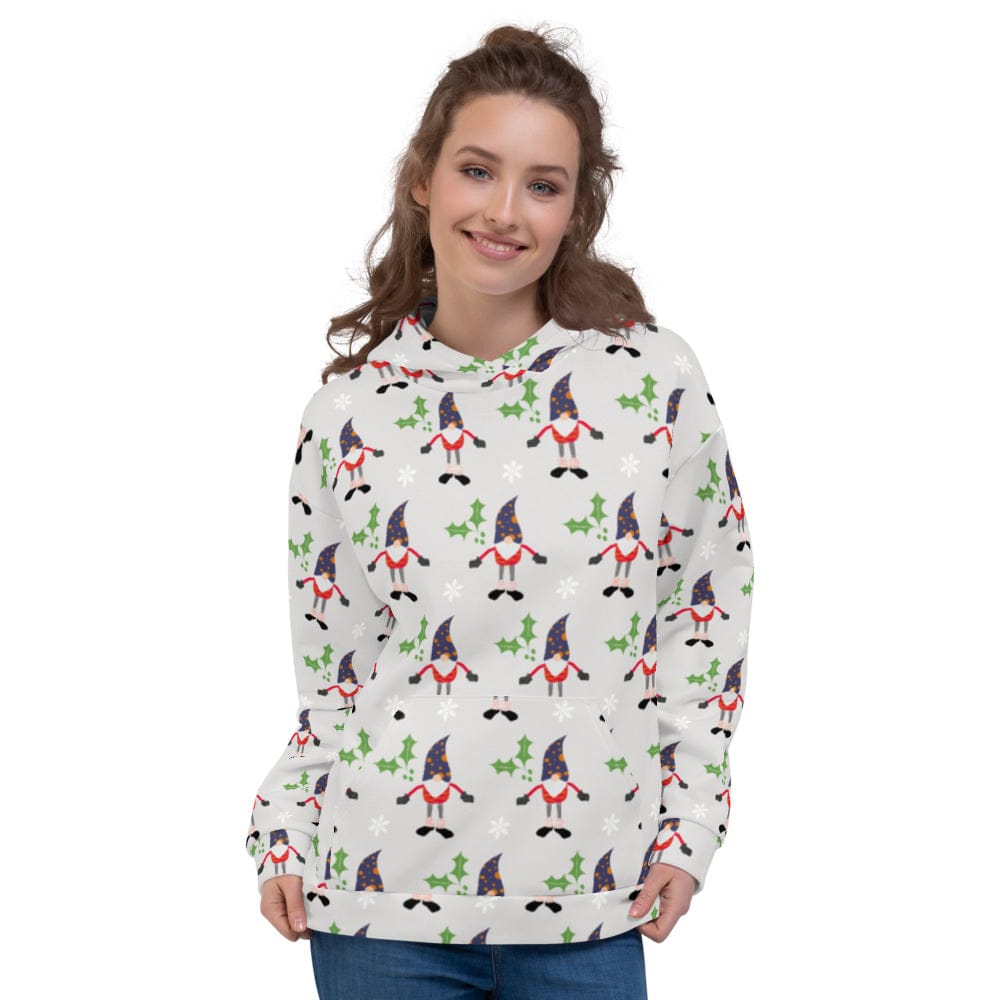 Shop Christmas Holiday Gnome Pattern Ugly Sweatshirt Light Grey Unisex Hoodie, Hoodie, USA Boutique