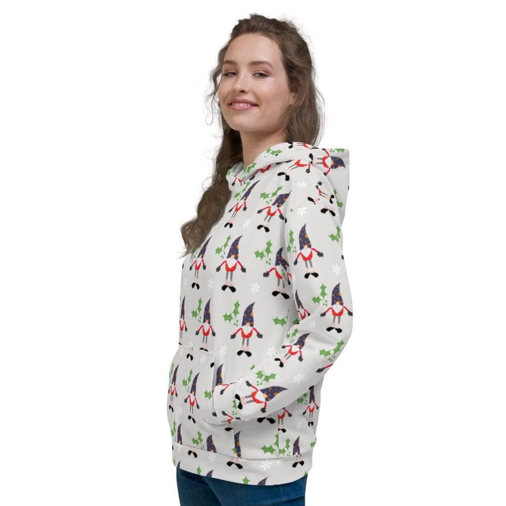 Christmas Holiday Gnome Pattern Ugly Sweatshirt Light Grey Unisex Hoodie, Hoodie, $ 80.00, A Moment Of Now™