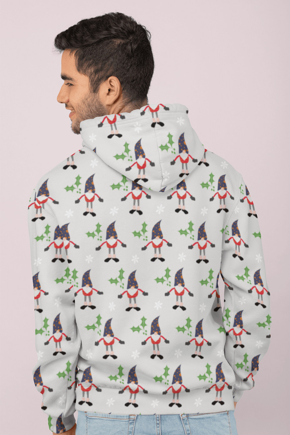 Christmas Holiday Gnome Pattern Ugly Sweatshirt Light Grey Unisex Hoodie, Hoodie, $ 80.00, A Moment Of Now™