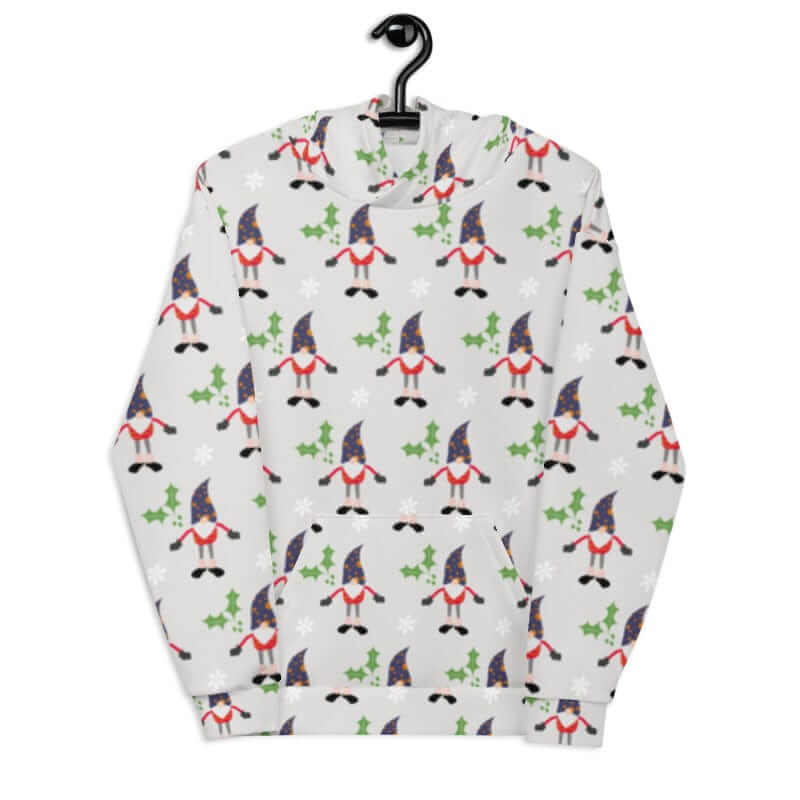 Christmas Holiday Gnome Pattern Ugly Sweatshirt Light Grey Unisex Hoodie, Hoodie, $ 80.00, A Moment Of Now™