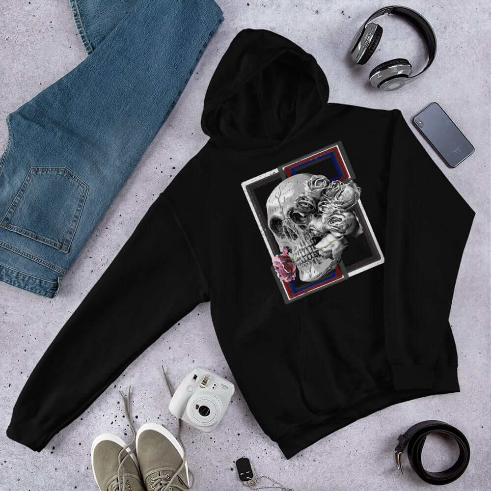 Deadly Love Skull Skeleton and Rose Hoodie | Gothic Fashion, Hoodies, $ 41.24, A Moment Of Now™