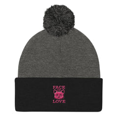 Shop Face Of Cat Kitty Love 3D Puff Embroidered Pom Pom Knit Beanie, Hats, USA Boutique