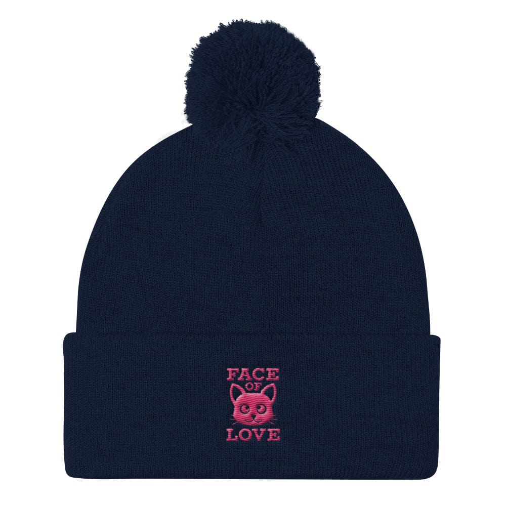 Shop Face Of Cat Kitty Love 3D Puff Embroidered Pom Pom Knit Beanie, Hats, USA Boutique