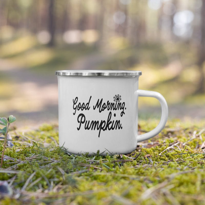 Good Morning. Pumpkin. Lifestyle Enamel Coffee Tea Cup Mug Mug A Moment Of Now Women’s Boutique Clothing Online Lifestyle Store