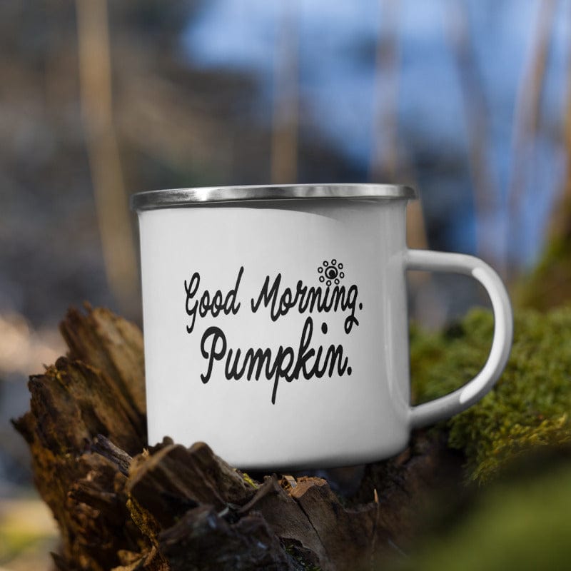 Good Morning. Pumpkin. Lifestyle Enamel Coffee Tea Cup Mug Mug A Moment Of Now Women’s Boutique Clothing Online Lifestyle Store