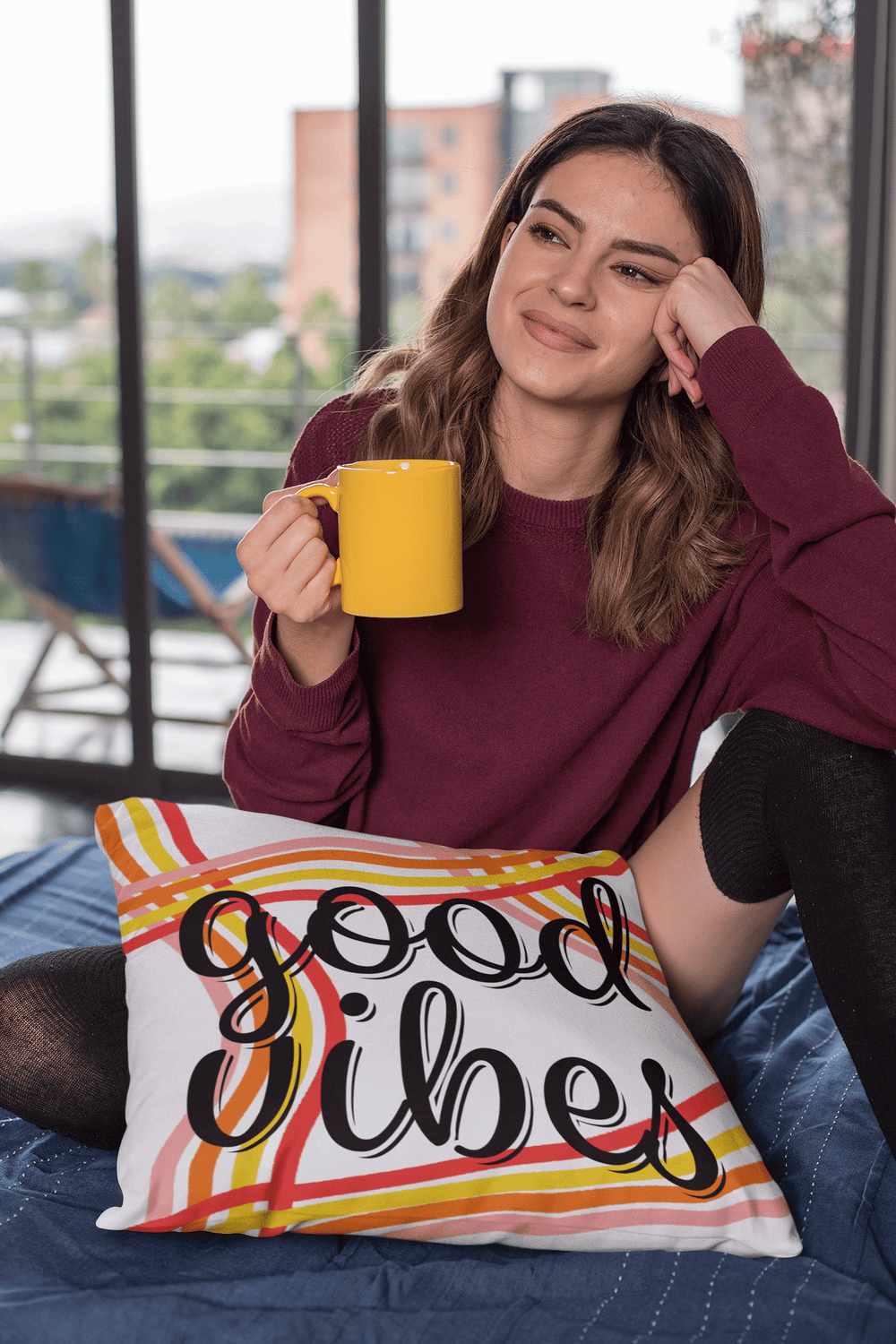 Good Vibes Waves Decorative Throw Pillow Accent Cushion, Pillow, $ 64.50, A Moment Of Now™
