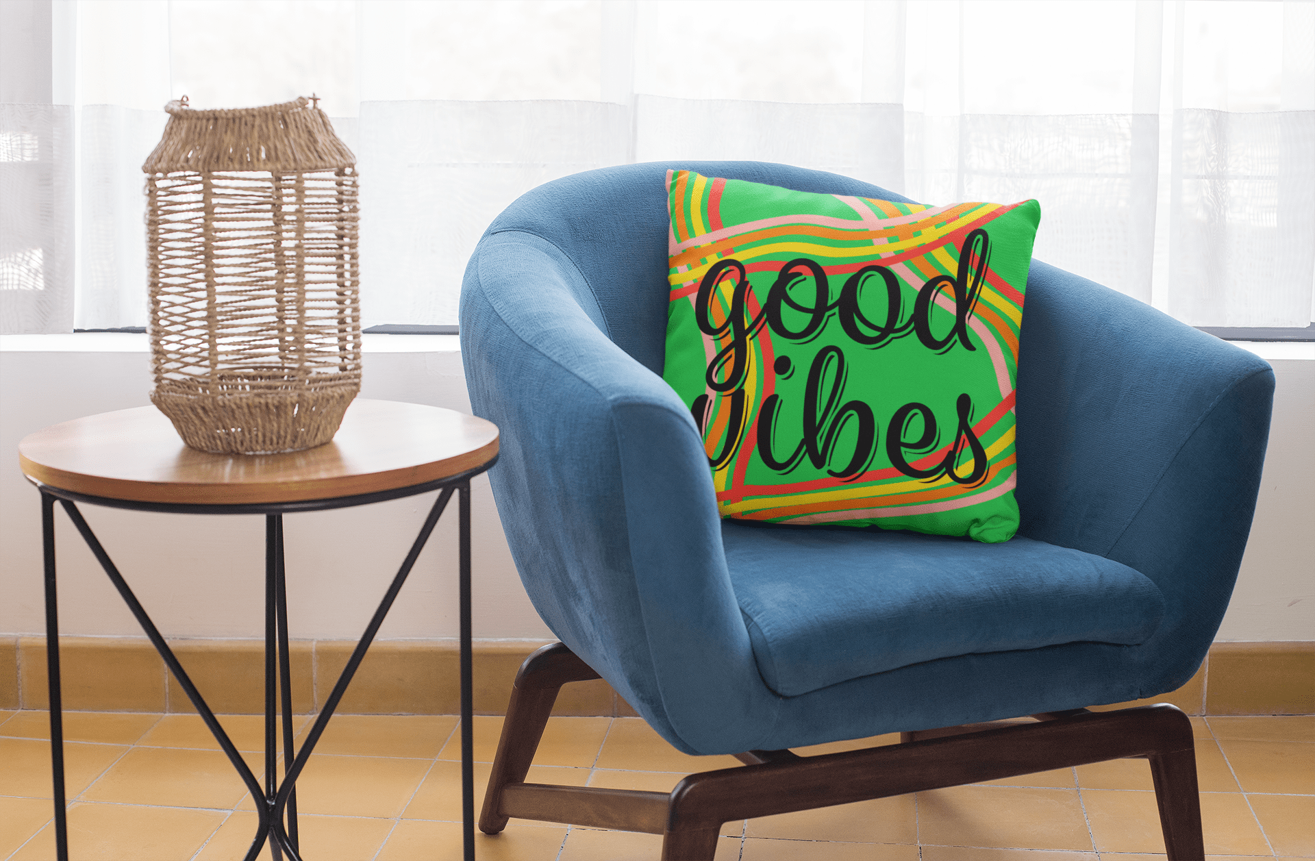 Shop Good Vibes Waves Decorative Throw Pillow - Lime Green, Pillow, USA Boutique