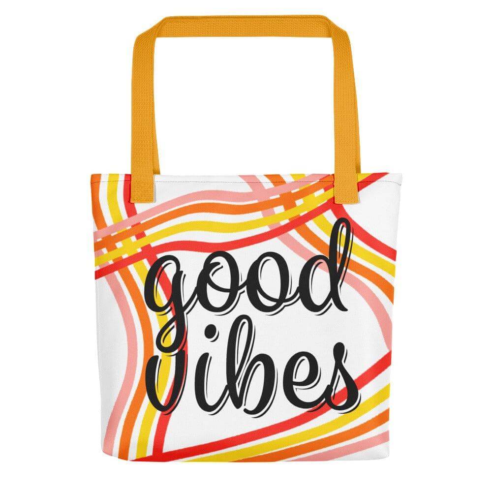 Good Vibes Waves Tote Bag - White | Spacious Positive Vibes Shopper, Bags - Shopping bags, $ 31.95, A Moment Of Now™