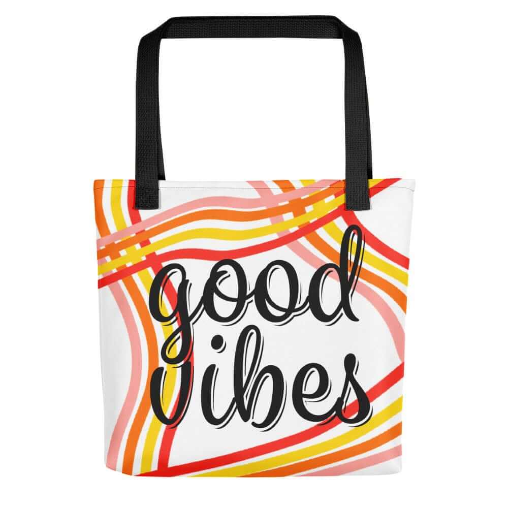 Good Vibes Waves Tote Bag - White | Spacious Positive Vibes Shopper, Bags - Shopping bags, $ 31.95, A Moment Of Now™