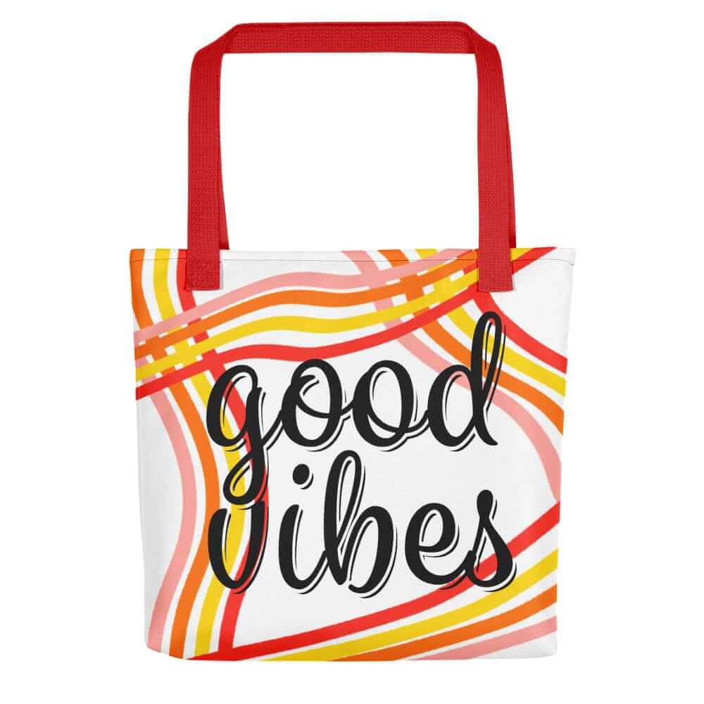 Good Vibes Waves Tote Bag - White | Spacious Positive Vibes Shopper, Bags - Shopping bags, $ 31.95, A Moment Of Now™