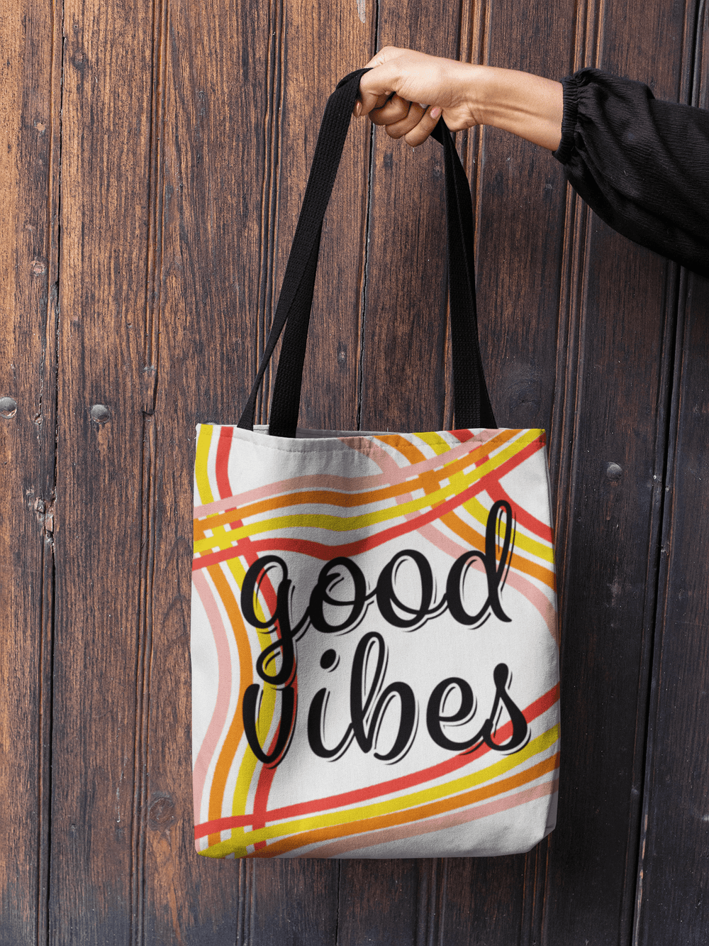 Good Vibes Waves Tote Bag - White | Spacious Positive Vibes Shopper, Bags - Shopping bags, $ 31.95, A Moment Of Now™