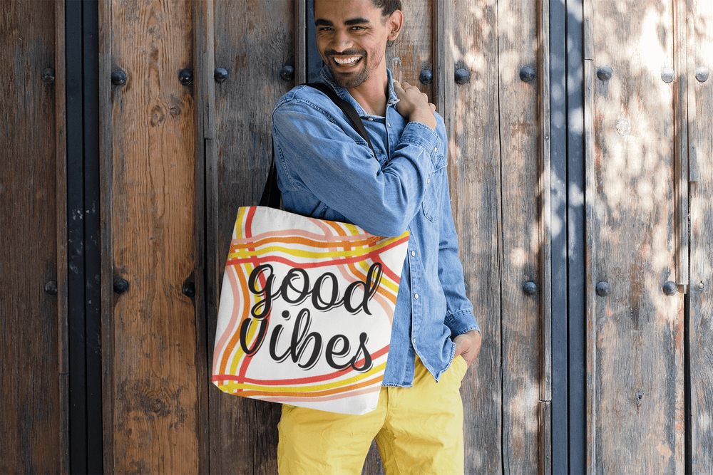 Good Vibes Waves Tote Bag - White | Spacious Positive Vibes Shopper, Bags - Shopping bags, $ 31.95, A Moment Of Now™
