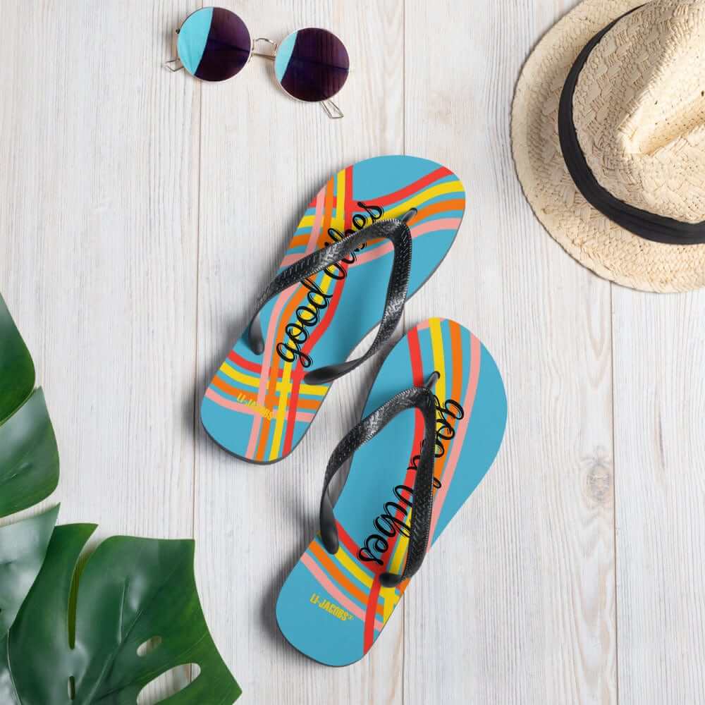 Good Vibes Waves Unisex Flip-Flops Sandals - Blue, Flip Flops, $ 30.95, A Moment Of Now™