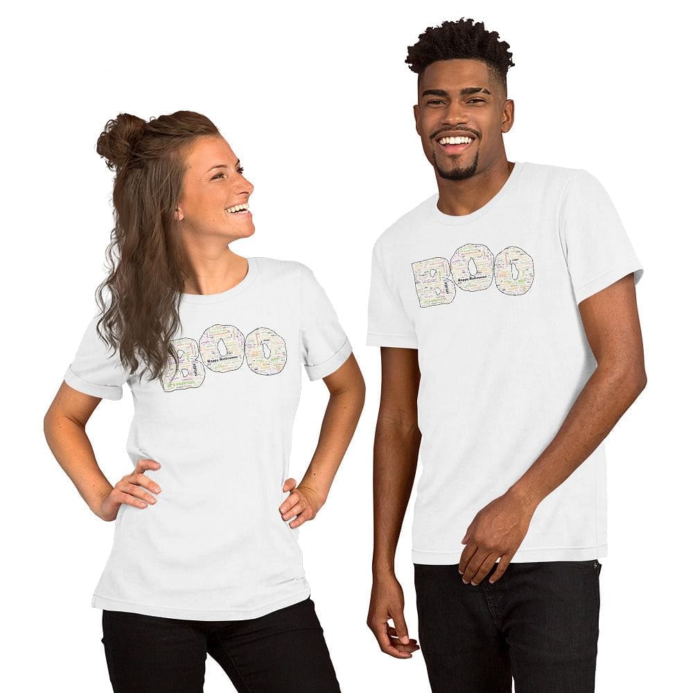 Shop Halloween BOO Word Art Graphic Short-Sleeve Unisex T-Shirt, Clothing T-shirts, USA Boutique