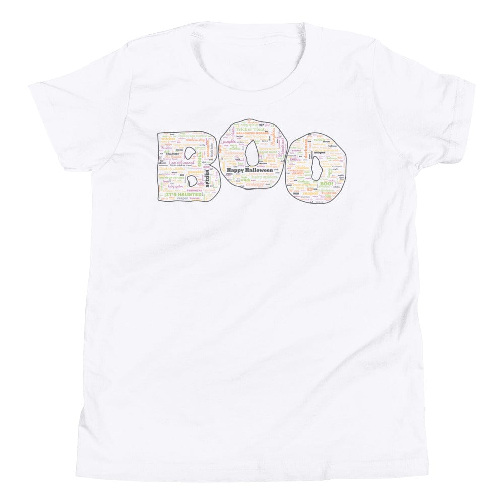 Shop Halloween BOO Word Art Youth Short Sleeve T-Shirt, Clothing T-shirts, USA Boutique