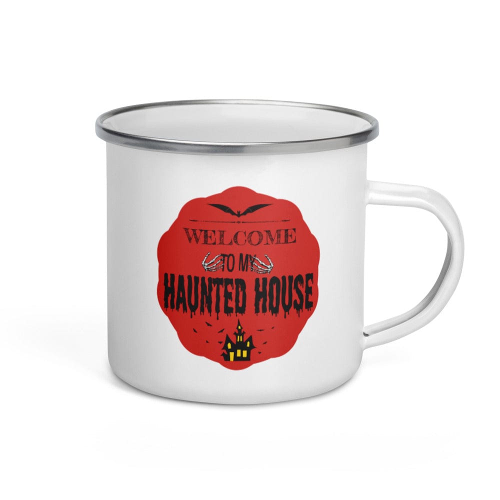 Shop Halloween Spooky Haunted House Enamel Coffee Tea Cup Mug - Red, Mug, USA Boutique
