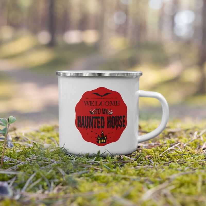 Halloween Spooky Haunted House Enamel Coffee Tea Cup Mug - Red, Mug, $ 27.50, A Moment Of Now™