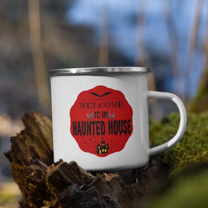 Halloween Spooky Haunted House Enamel Coffee Tea Cup Mug - Red, Mug, $ 27.50, A Moment Of Now™
