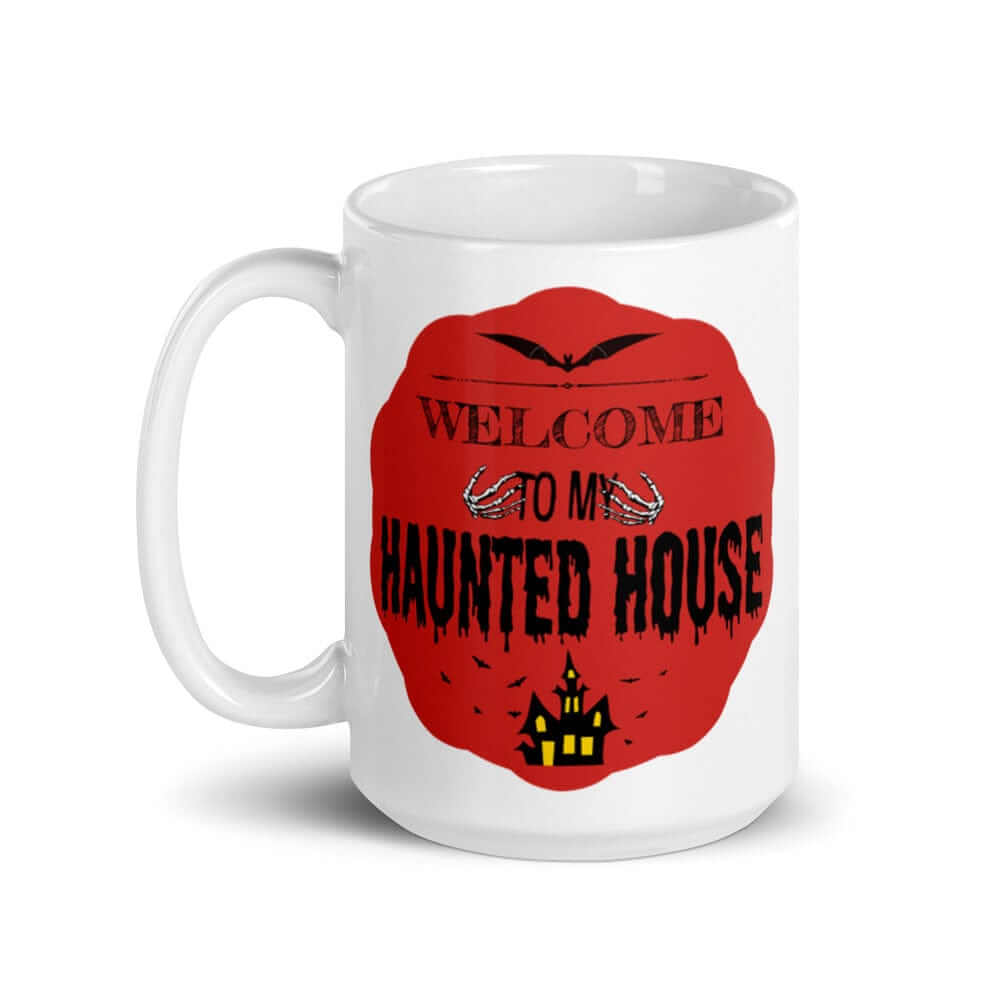 Halloween Spooky Haunted House White Glossy Coffee Tea Cup Mug - Red, Mug, $ 17.50, A Moment Of Now™
