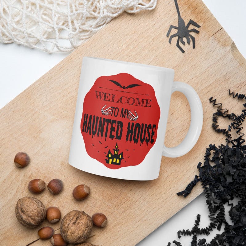 Shop Halloween Spooky Haunted House White Glossy Coffee Tea Cup Mug - Red, Mug, USA Boutique