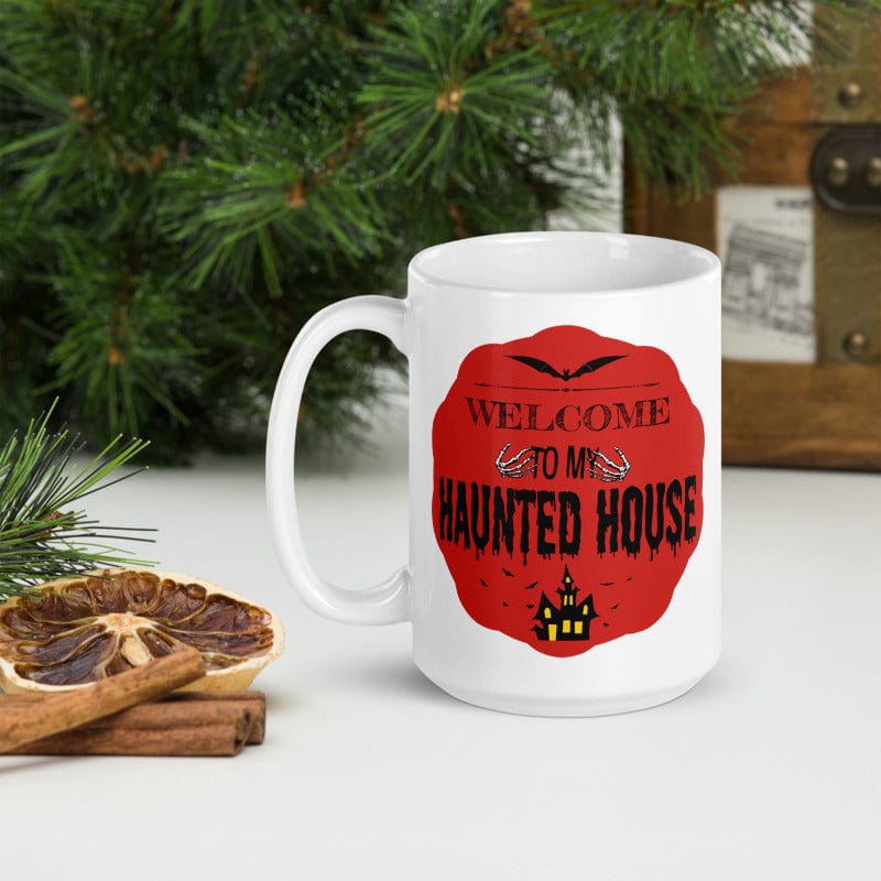 Shop Halloween Spooky Haunted House White Glossy Coffee Tea Cup Mug - Red, Mug, USA Boutique