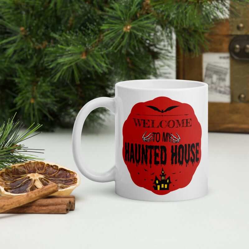 Halloween Spooky Haunted House White Glossy Coffee Tea Cup Mug - Red, Mug, $ 17.50, A Moment Of Now™