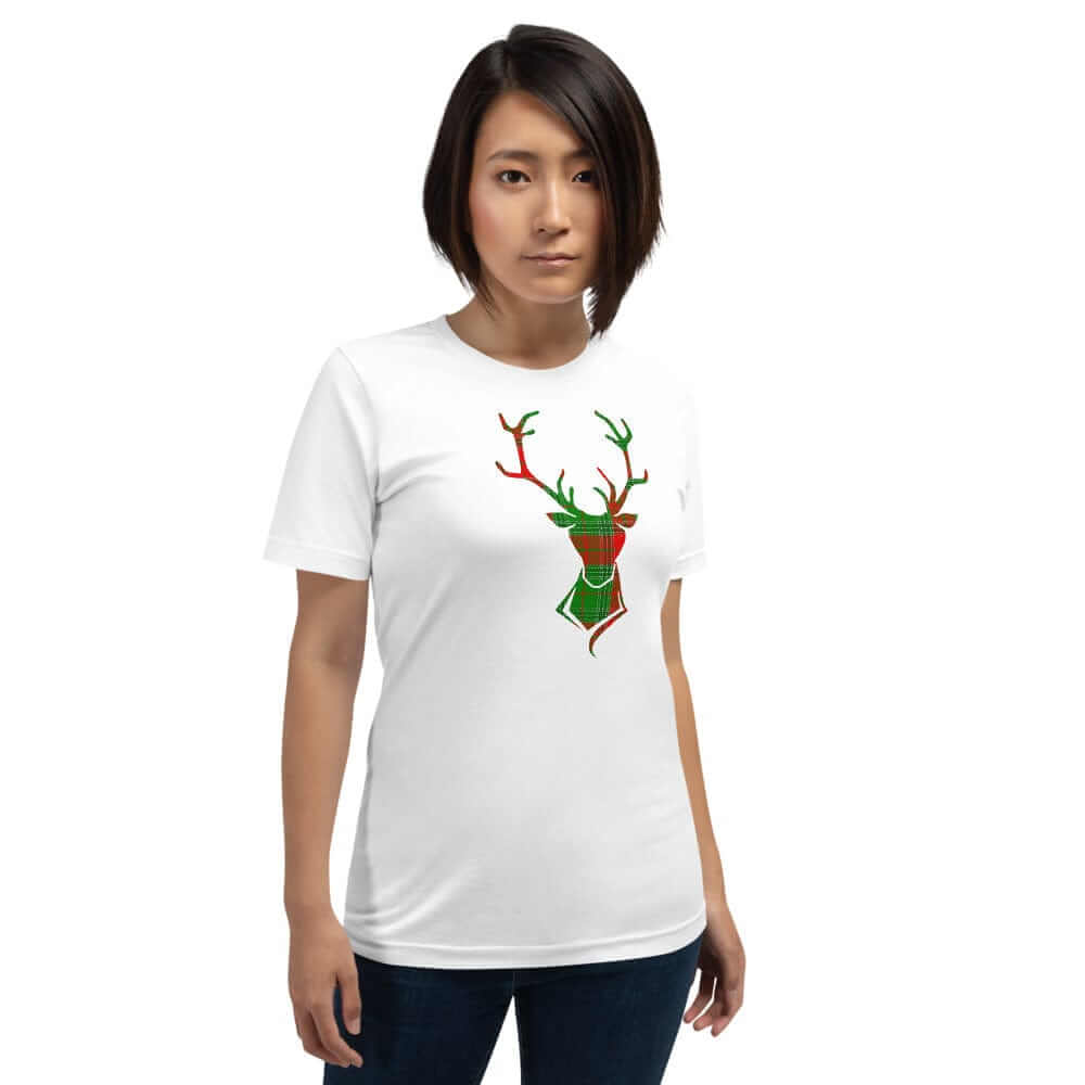Happy Christmas Holiday Buck Deer Plaid Short-Sleeve Unisex T-Shirt, Clothing T-shirts, $ 30.95, A Moment Of Now™