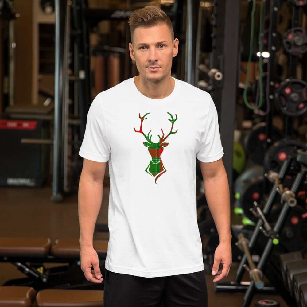 Happy Christmas Holiday Buck Deer Plaid Short-Sleeve Unisex T-Shirt, Clothing T-shirts, $ 30.95, A Moment Of Now™
