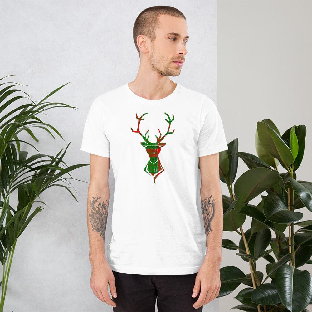 Shop Happy Christmas Holiday Buck Deer Plaid Short-Sleeve Unisex T-Shirt, Clothing T-shirts, USA Boutique