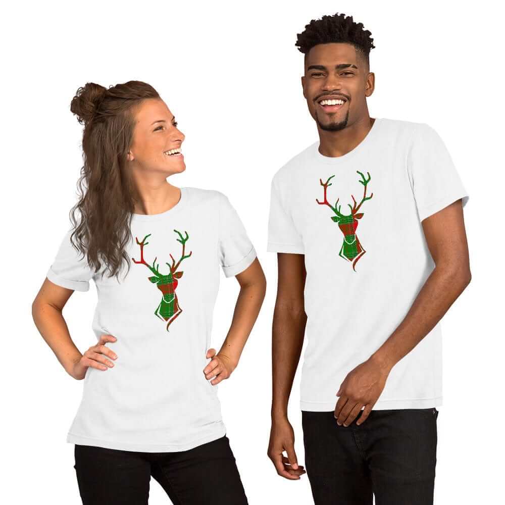 Happy Christmas Holiday Buck Deer Plaid Short-Sleeve Unisex T-Shirt, Clothing T-shirts, $ 30.95, A Moment Of Now™