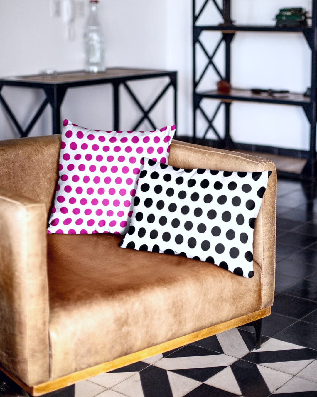 Shop Hot Pink on White Polka Dots Decorative Throw Pillow Cushion, Pillow, USA Boutique
