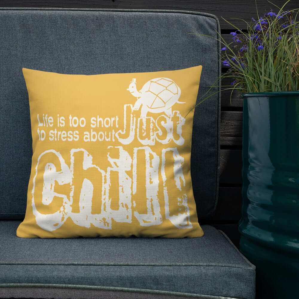 Just Chill Inspirational Quote Decorative Accent Throw Pillow Cushion - Retro Yellow, Throw Pillows, $ 64.50, A Moment Of Now™