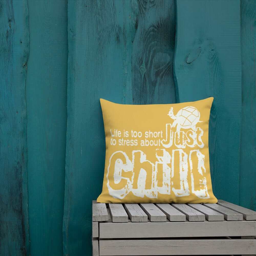 Just Chill Inspirational Quote Decorative Accent Throw Pillow Cushion - Retro Yellow, Throw Pillows, $ 64.50, A Moment Of Now™