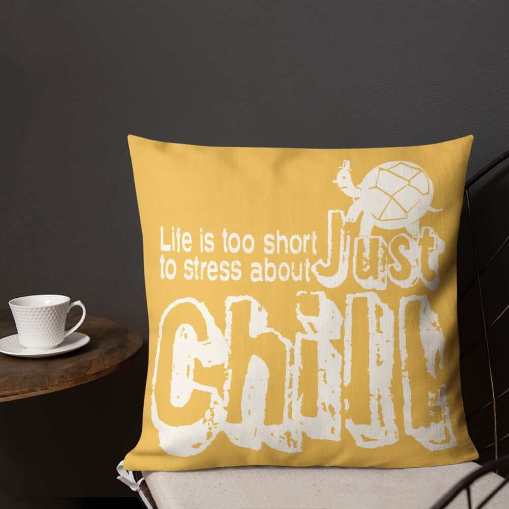 Just Chill Inspirational Quote Decorative Accent Throw Pillow Cushion - Retro Yellow, Throw Pillows, $ 64.50, A Moment Of Now™