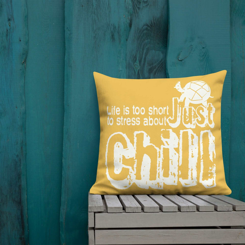 Just Chill Inspirational Quote Decorative Accent Throw Pillow Cushion - Retro Yellow, Throw Pillows, $ 64.50, A Moment Of Now™