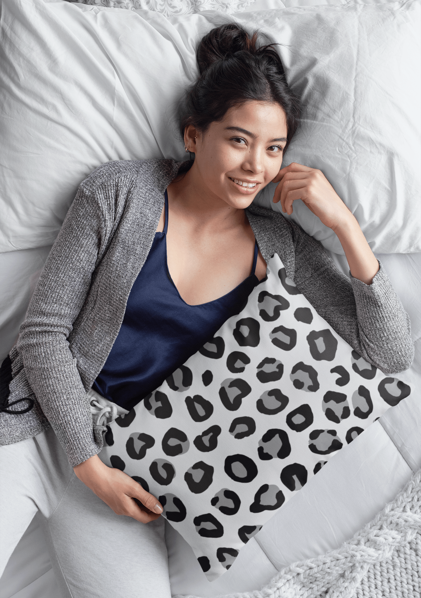 Shop Leopard Patterned Grey Decorative Throw Pillow, Pillows, USA Boutique