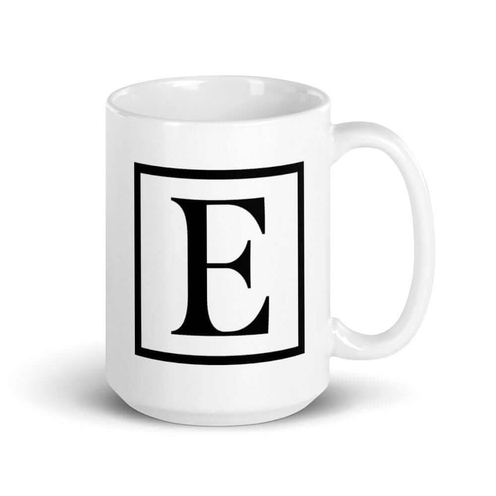 Letter E Border Monogram Coffee Tea Cup Mug, A Moment Of Now, $ 24.50