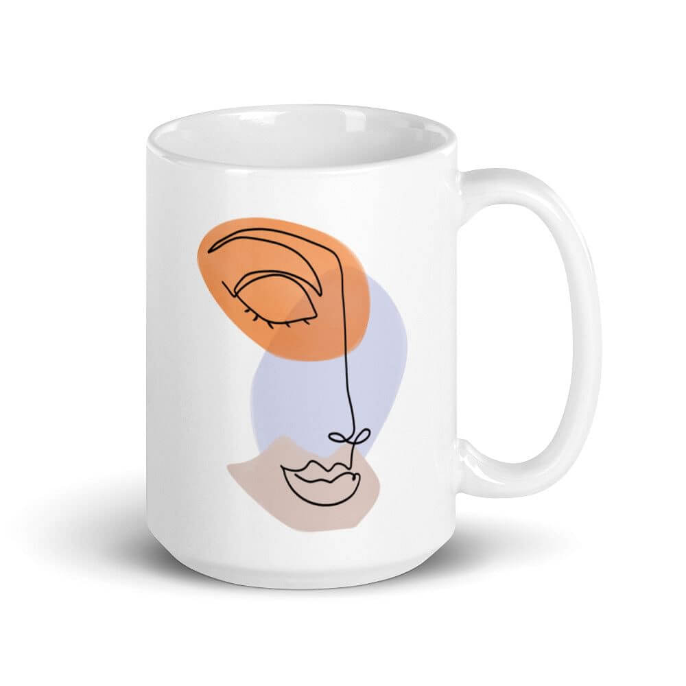 Linda Abstract Line Art Drawing of a Women Face Coffee Tea Cup Mug, A Moment Of Now, $ 24.50