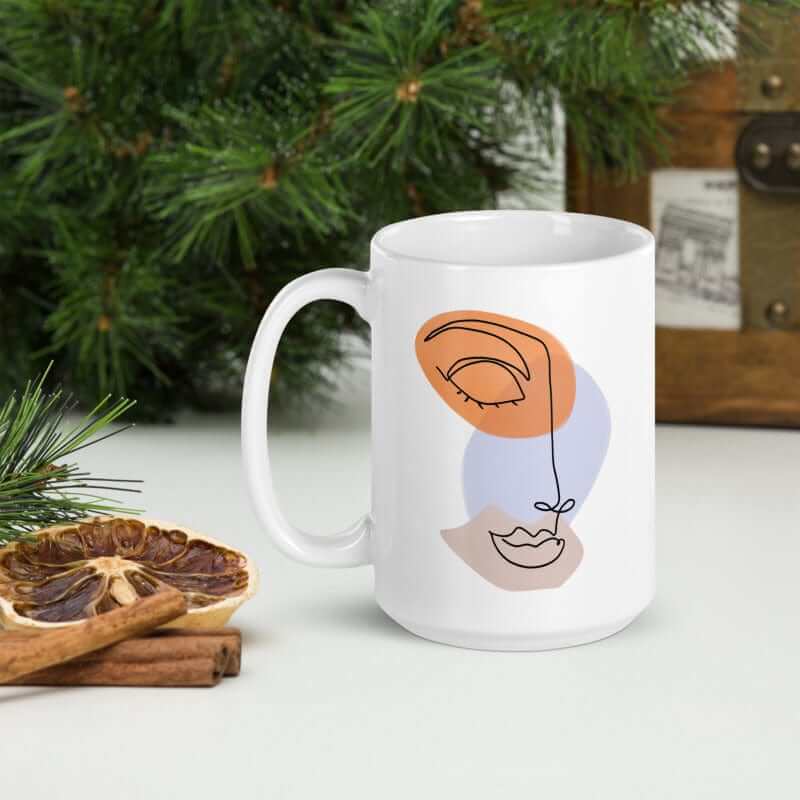 Linda Abstract Line Art Drawing of a Women Face Coffee Tea Cup Mug, Mug, $ 17.50, A Moment Of Now™