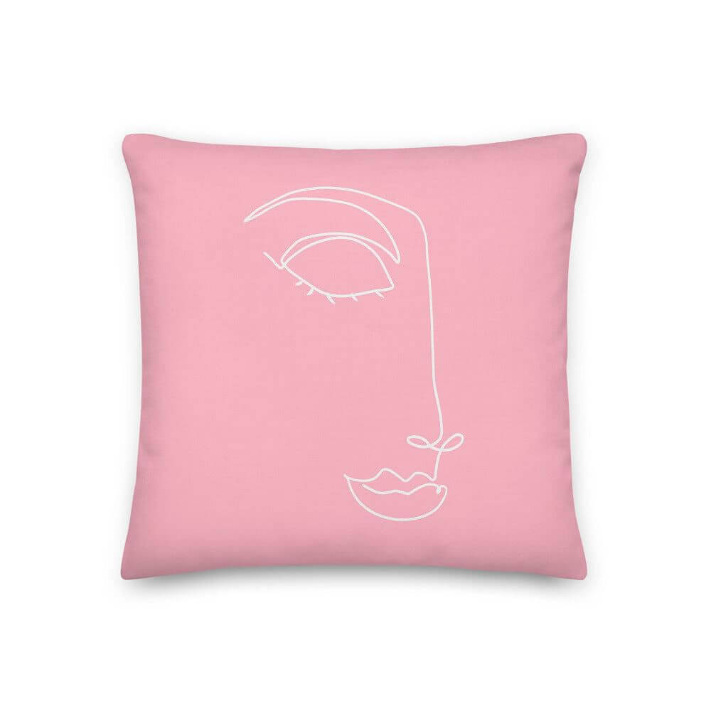 Linda Abstract Women Face Line Art Pink Decorative Throw Pillow Cushion, Pillow, $ 64.50, A Moment Of Now™