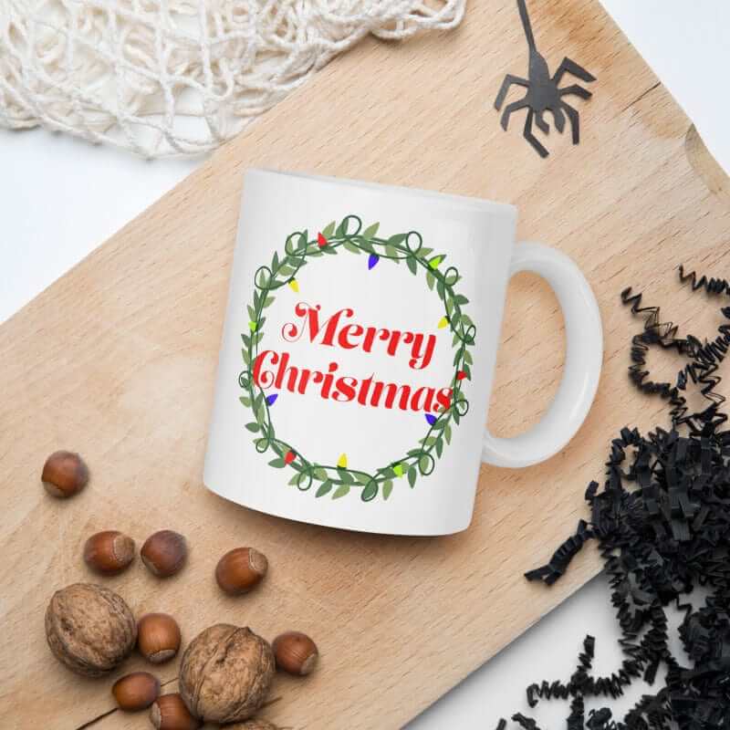 Merry Christmas Wreath Holiday Coffee Tea Cup Mug, Mug, $ 17.50, A Moment Of Now™