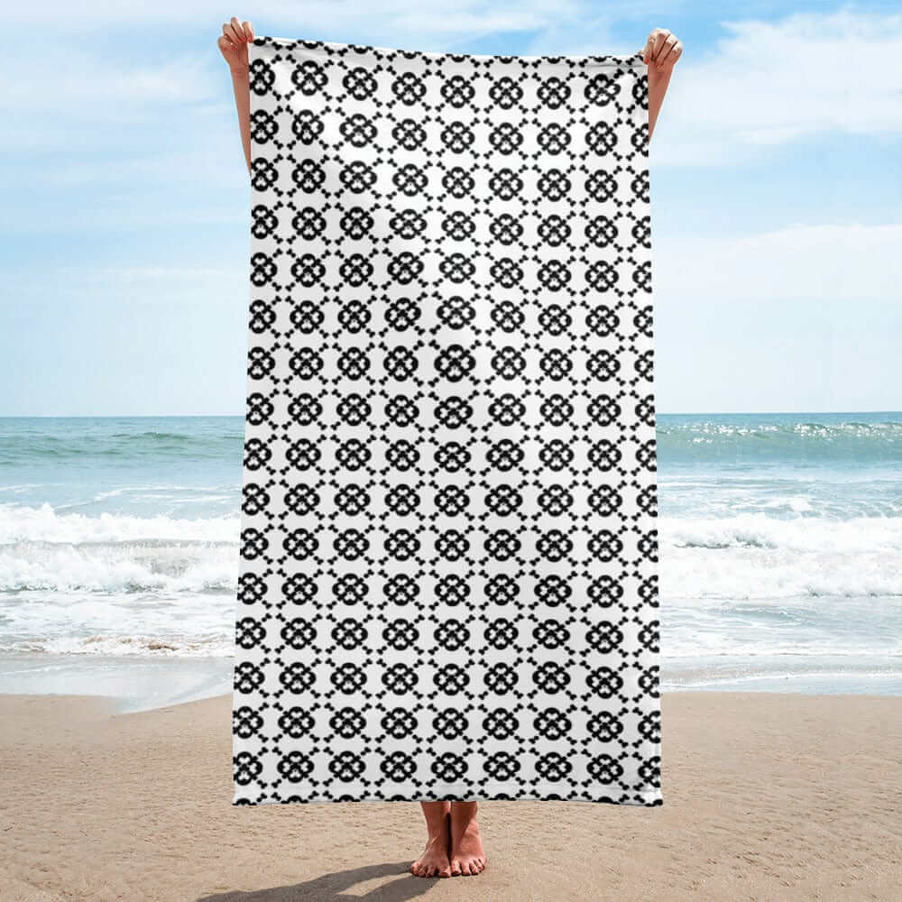 Minimal Club Pattern Black on White Beach Bath Towel, Towel, $ 42.50, A Moment Of Now™