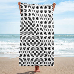 Shop Minimal Club Pattern Black on White Beach Bath Towel, Towel, USA Boutique