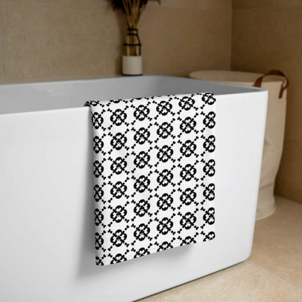 Minimal Club Pattern Black on White Beach Bath Towel, Towel, $ 42.50, A Moment Of Now™