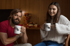 Shop Mrs. & Rings NewlyWed Honeymoon Couple Coffee Tea Cup Mug, Mugs, USA Boutique
