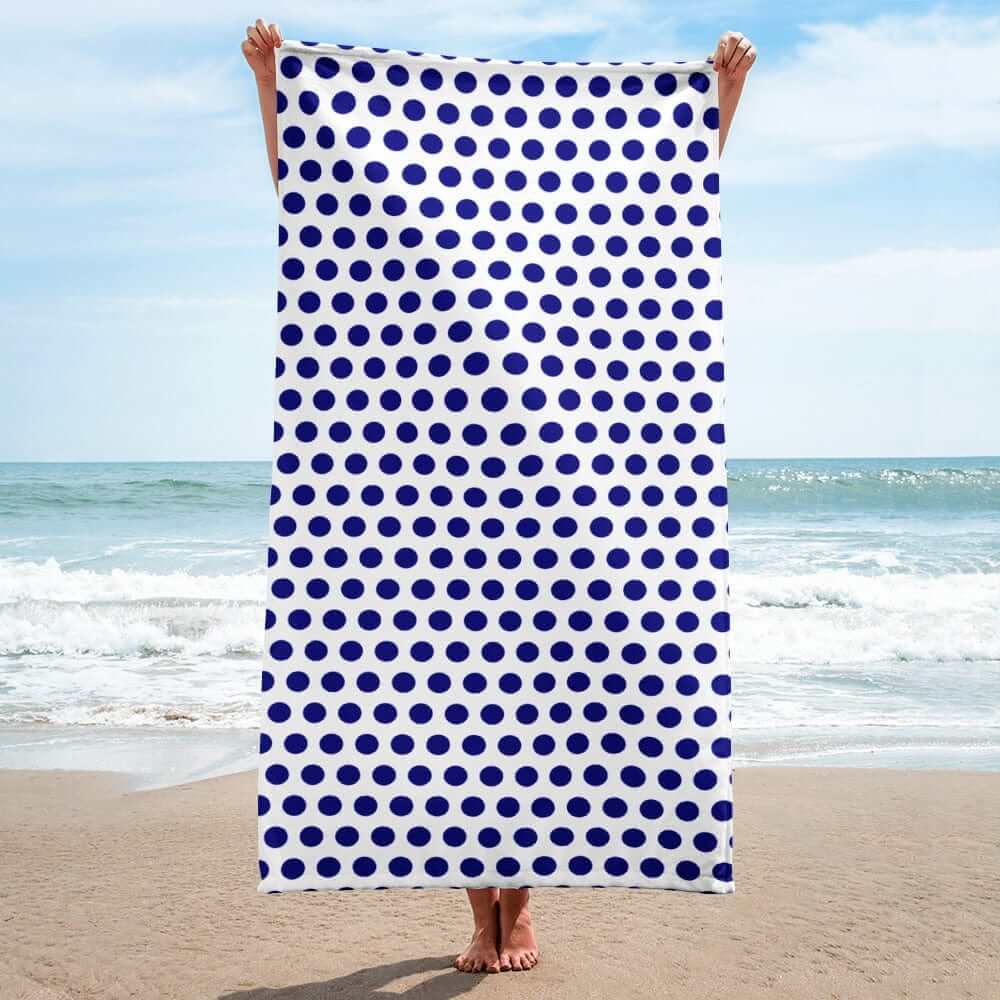 Navy Blue on White Polka Dots Beach Bath Towel, Towel, $ 42.95, A Moment Of Now™