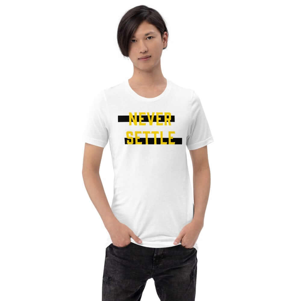 Never Settle Statement Short-Sleeve Unisex T-Shirt, Clothing T-shirts, $ 30.44, A Moment Of Now™