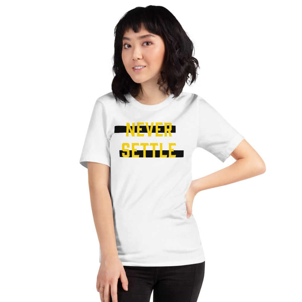 Never Settle Statement Short-Sleeve Unisex T-Shirt, Clothing T-shirts, $ 30.44, A Moment Of Now™